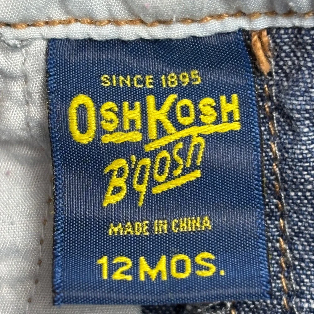 OshKosh B'gosh Denim Overalls Dress Ruffle‎ Heart Flower Baby Girls 12 Months